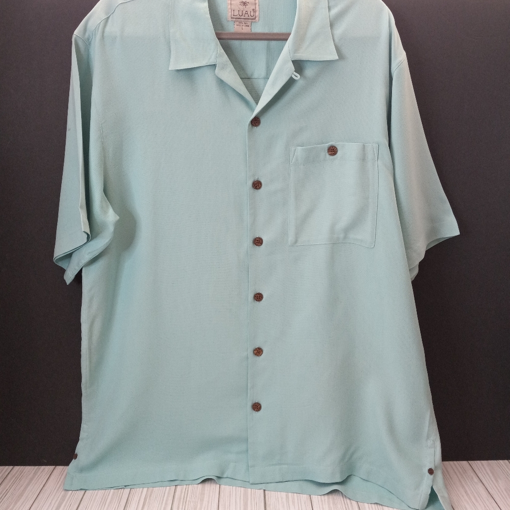 Luau Finest Silk Hawaiian 100% Silk Button Front Collar Shirt